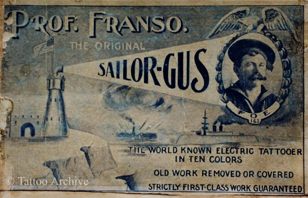 Sailor Gus Franso's tattoo business card