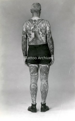 Karl Bumpus (1905-1982) (aka Karl Lark). Tattooed c early 1930s according to family.
