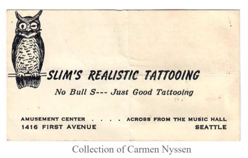 Slim Lewis tattoo business card. Collection of Carmen Nyssen