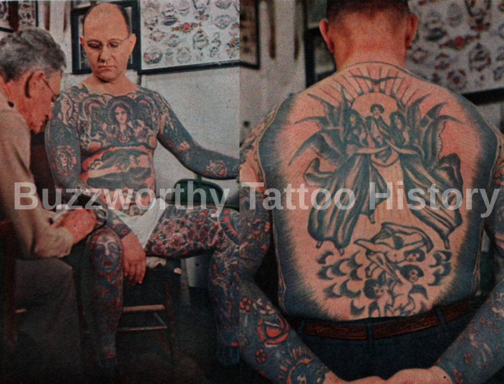 Sandy Dillon tattooed by Charlie Barrs, Bert Grimm, L.L. McKeever