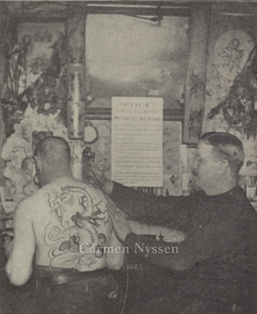 Samuel F. O'Reilly tattooing at 5 Chatham Square, October of 1899. Buzzworthy Tattoo History, Carmen Nyssen