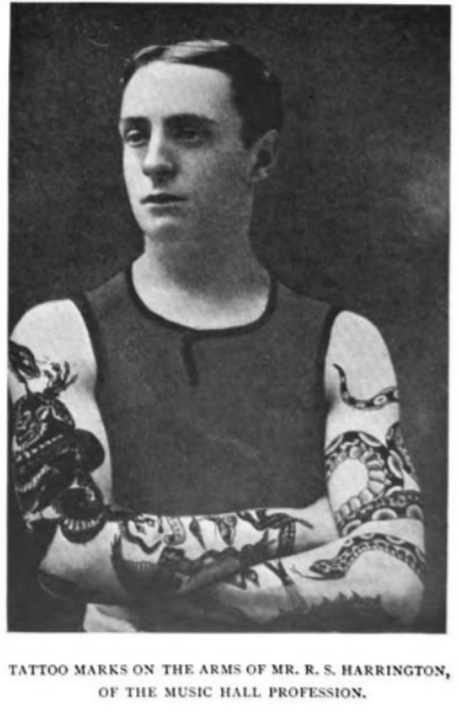 Music Hall performer R.S. Harrington tattooed by Tom Riley