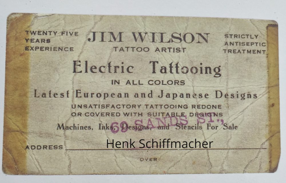 69 Sands Street business card of British tattooer Jim Wilson