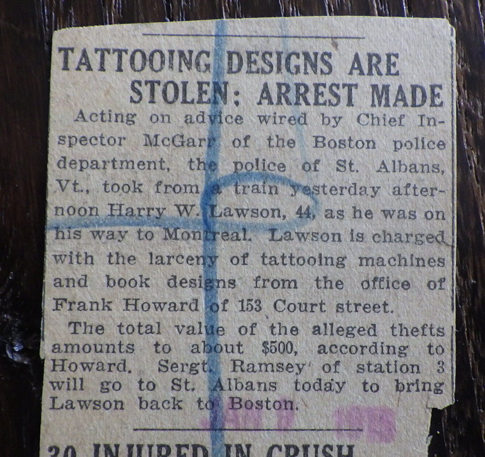 Harry Lawson steals tattoo machines and designs from Frank Howard