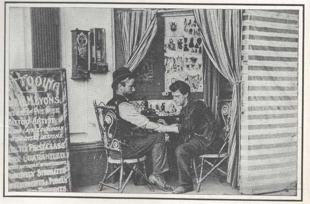 Walter Lyons tattooing on the San Francisco waterfront.