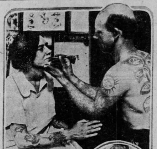 Sailor Jack Payne tattooing his wife.