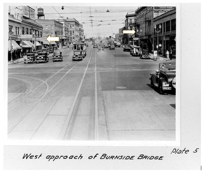 1933 View of 2nd & Burnside, Erickson's Saloon & Fritz & Russell tattoo shop locations