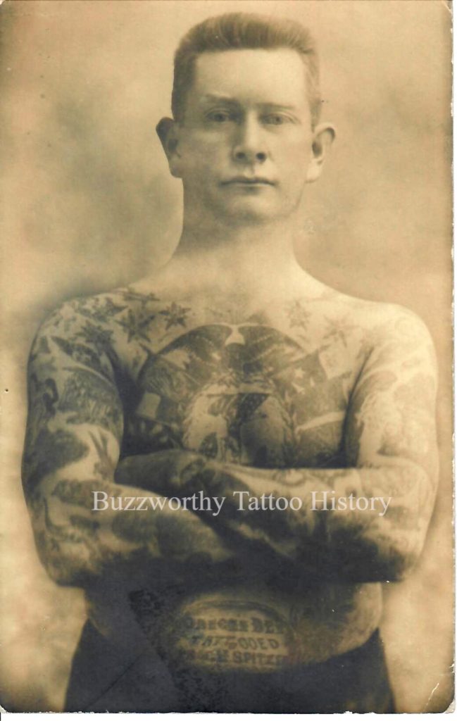 RPPC of Oregon Ben tattooed by Hugo Spitzer. Collection of Carmen Nyssen.