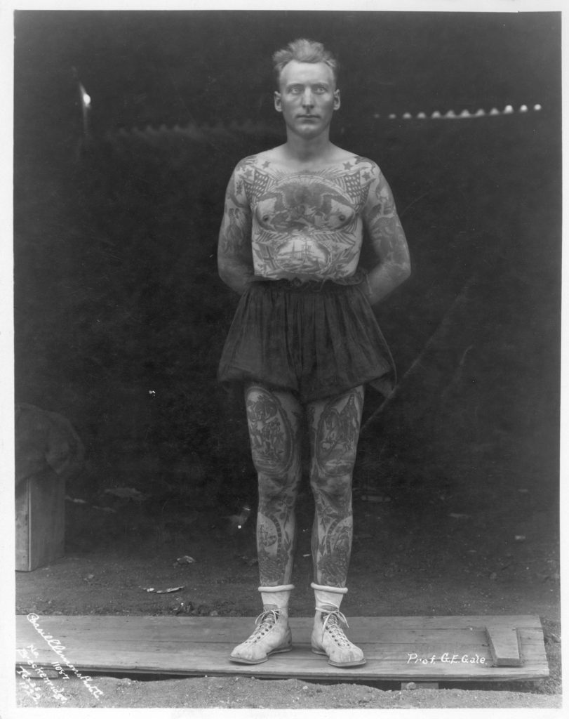 Tattoo Man (front), Prof. G.E. Gale, Circus in Breckenridge, TX, 1922