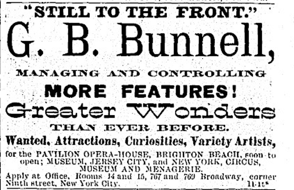 G.B. Bunnell Managing & Controlling More Features! greater Wonders! Than Ever Before/ 1883 June 2 New York Clipper pg. 181